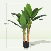 HOMCOM Set de 2 plante artificiale interioare 120 cm bananieri în ghiveci pentru decor acasă, birou, living, dormitor(m-3)