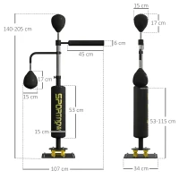 SPORTNOW Stand de box, două mingi de viteză, stâlp de box pivotant, pernă de lovituri, reglabil pe înălțime, Oțel, 107 x 36 x 140-205 cm, negru(m-3)
