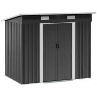 Outsunny Şopron din metal 2,3 m² 207 x 130 x 182 cm șopron cu acoperiş în pantă fereastră cadru pentru pardoseală negru(m-7)