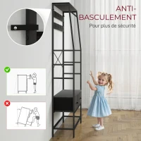 HOMCOM Suport pentru haine industrial cu 2 sertare textile, raft, 8 cârlige și cadru din oțel, 80 x 30 x 180,5 cm, negru(m-4)