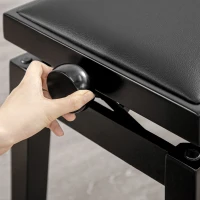 HOMCOM Banc de pian, scaun de pian, reglabil în înălțime, elegant și lucios, piele ecologică + lemn cauciuc, negru, 63 x 33 x 56 cm(m-4)