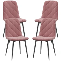 HOMCOM Scaune de Dining Set 4 Bucăți Scaun de Bucătărie cu Spătar, Imitație Catifea, Scaun 45 x 54 x 87 cm Roz(m-6)