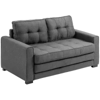 HOMCOM Canapea Extensibilă Pat de 2 Locuri Canapea din Material Textil cu Funcție de Pat Set de Canapele Tip Poliester Lin Lemn Cauțiucat Gri 147,5 x 75 x 85 cm(m-5)