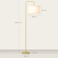 HOMCOM Candeeiro de Pé Moderno Lâmpada E27 Máx. 40W com Ecrã de Linho e Interruptor de Pé 64x38x163,5 cm Branco e Dourado(m-3)