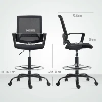 HOMCOM Scaun de birou, chaise bureau ergonomique cu înălțime și suport pentru picioare reglabile, 66,5 x 70,5 x 118-139,5 cm, negru(m-3)