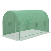 Outsunny Seră de Grădină Tunnel Suprafață Sol 8 m² Ușă dublă cu fermoar 6 ferestre rulante 4L x 2l x 2,05H m verde(m-5)