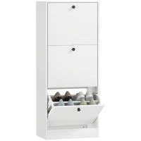 HOMCOM Dulap cu 3 Uși Rabatabile Rafturi Ajustabile și Design Compact 47x28x115 cm Alb cu Inserții de Lemn(m-1)