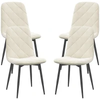 HOMCOM Set de 4 scaune de masa capitonate cu spătar înalt, picioare din oțel și material textil, crem(m-6)