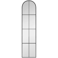HOMCOM Oglindă mare de perete sau pe podea 40 x 160 cm de fereastră arcuită cu cadru metalic, film antifisurare, negru(m-7)