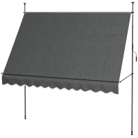 Outsunny Parasol Manual Retractabil 300x120x210-300 cm cu Manivela Inaltime Ajustabila Impermeabil si Anti-UV Gri Inchis(m-6)