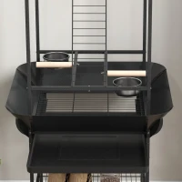 PawHut Platformă de joacă pe roți pentru păsări 3 prindere 1 scară 2 boluri din oțel inoxidabil 155 cm gri închis(m-4)