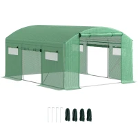 Outsunny Invernadero de Túnel 4x3x2 m con 6 Ventanas 3 Puertas Enrollables Cubierta de PE y Estructura de Acero Galvanizado Verde(m-10)