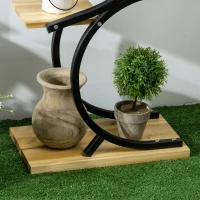 Outsunny Suport de plante cu 4 rafturi, lemn masiv, rezistent la intemperii, 46 cm x 25 cm x 91 cm, Negru + Natural(m-4)
