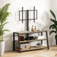 HOMCOM Mobilier TV cu suport pentru televizoare de la 32 la 70 de inci, rafturi deschise, unghi ajustabil 35°, 108x41x135cm, efect lemn natural(m-5)