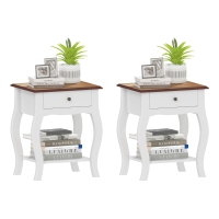 HOMCOM Set de 2 Noptiere cu Sertar Raft Deschis și Blat cu Efect de Stejar Stil Francez 45x35x55 cm Alb și Stejar