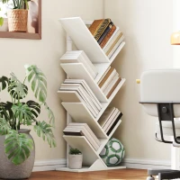 HOMCOM Bibliotecă în Formă de Copac cu 7 Rafturi și Sistem Antivoltaj pentru Sufragerie Dormitor 50x24x109 cm Alb(m-2)