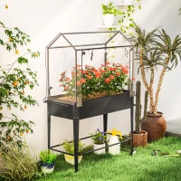 Outsunny Strat Înălțat pentru Grădină pe Picioare, cu Husă din PVC, Roți și Orificiu de Drenaj, 100 x 45 x 152 cm, Negru(m-4)