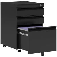 HOMCOM Dulap de birou mobil cu depozitare pe roți 3 sertare blocabile 39 x 48 x 60 cm negru(m-1)
