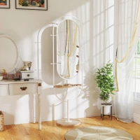 HOMCOM Oglindă de Corp Intreg 175,5x50 cm cu Tavă din Lemn 4 Cârlige și Rama de Metal pentru Salon Dormitor Alb(m-2)