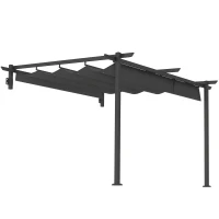 Outsunny Pavilion 3x3m cu acoperiș ajustabil și rezistent la vânt, pergolă montabilă pe perete, gri închis(m-1)