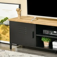HOMCOM Mobilier TV Banc TV pentru televizoare de 55'' cu 2 Dulapuri Picioare Reglabile Cadru metalic negru Tablou din lemn natural 150 x 40 x 50 cm(m-5)