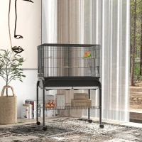 PawHut Cușcă păsări cușcă papagal cu suport roți pentru cacatua papagal canari papagal 85 x 49 x 119 cm negru(m-2)