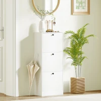 HOMCOM Dulap cu 3 Uși Rabatabile Rafturi Ajustabile și Design Compact 47x28x115 cm Alb cu Inserții de Lemn(m-4)