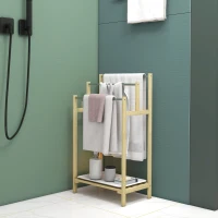 HOMCOM Suport de prosoape din bambus cu 3 bare, raft de depozitare, 4 cârlige și platou detașabil, 50,5Lx31Px90H cm natural(m-4)