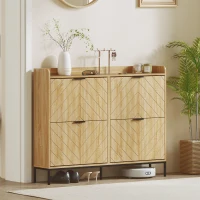 HOMCOM Mobila de pantofi 16 perechi cu 4 sertare, uși rabatabile, rafturi reglabile, 110 x 23,5 x 95,5 cm, stejar(m-5)