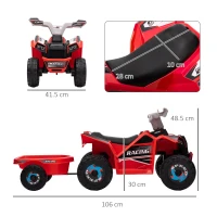 HOMCOM Quad Electric pentru Copii cu Remorcă, 2,5 km/h, 50 de minute de condus, pentru 1,5 până la 3 ani, până la 25 kg, Roșu(m-3)