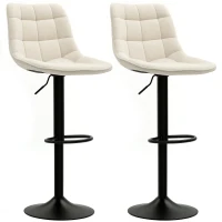 HOMCOM Scaune de bar moderne, Set de 2 scaune de bar pivotante cu spatar, reglabile in inaltime, cu suport pentru picioare, tapitate, Bej(m-1)