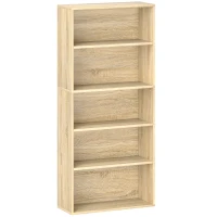 HOMCOM Bibliotecă raft de depozitare 5 nivele cu rafturi reglabile pentru living, dormitor, birou, 60x24x133,5 cm, natural(m-7)