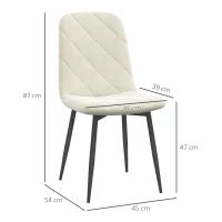 HOMCOM Set de 4 scaune de masa capitonate cu spătar înalt, picioare din oțel și material textil, crem(m-3)