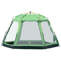Outsunny Cort de Camping pentru 6 Persoane Cort de Familie Cort de Cupolă Piele ecologică 2000mm instalare ușoară pentru tabere trekking festival oțel fibre de sticlă verde 320 x 320 x 180 cm(m-5)