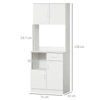 HOMCOM Bufet de bucătărie armoire de cuisine multi-depozitare 4 uși 1 sertar raft + mare blat 71 x 41 x 178 cm MDF alb(m-3)