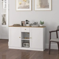 HOMCOM Comodă de bucătărie, Sideboard cu Sertar, Dulapuri, Rafturi, Span, Alb(m-4)