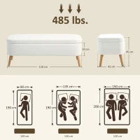 HOMCOM Panca contenitore, con capacità di 65 L, Rivestimento in pile, 120x42x45 cm, Bianco crema(m-3)