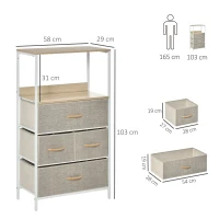 HOMCOM Comodă cameră mobilier de depozitare comodă 4 sertare din țesătură pliabile și detașabile cu rafturi deschise și cadru de metal, comodă pentru sufragerie, cameră, intrare, gri deschis(m-3)
