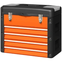 HOMCOM Cutie de scule goală, 49,7 x 25,3 x 40,7 cm Cutie de scule cu 4 sertare, Mini cutie Oțel Portocaliu(m-5)