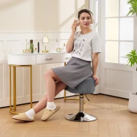 HOMCOM Taburet Înalt de Bucătărie Reglabil în Înălțime 52-66 cm Tapitat cu Catifea Rotativ 360° Gri(m-4)