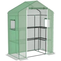 Outsunny Seră de grădină cu 1 ușă, 2 ferestre și 2 rafturi în formă de U pentru Legume Plante Flori Husă PE 140x73x190 cm(m-1)
