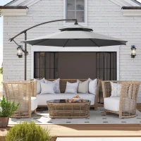 Outsunny Umbrelă, Cu Manivelă și Acoperiș Dublu Bază în Formă de Cruce Oțel Protecție Solară Ø2,67 x 2,45 m Gri deschis(m-4)