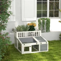 PawHut Cușcă, cușcă pentru iepure din lemn cu raft pentru plante spațiu mare din lemn, mai multe uși Dim. 94L x 90l x 60Î cm(m-2)