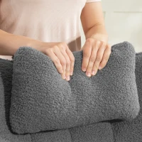 HOMCOM Scaun leagan cu taburet, husă fleece moale, picioare din lemn, pernă, spătar înalt, fotoliu leagan, gri închis(m-5)