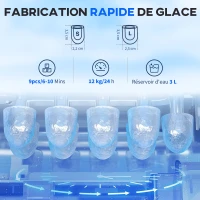 HOMCOM Machine à glaçons avec distributeur d'eau, ice maker, 12kg en 24h, 9 glaçons en 6-10 minutes, 25,2x38,9x36,3cm, noir(m-4)