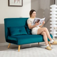 HOMCOM Canapea extensibila pentru 2 persoane, canapea pat, spatiu pentru dormit, spatar reglabil, husa din material textil, structura metalica, Verde(m-2)