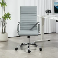 Vinsetto Scaun de birou, scaun rotativ cu functie de balansare, reglabil pe inaltime, piele artificiala, pana la 120 kg, Gri deschis(m-4)