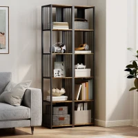 HOMCOM 5-Tier Bookshelf with Steel Frame - Rustic Brown(m-9)
