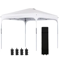 Outsunny Tonelă de grădină 2,5 x 2,5 m barnum pliabil Pop-up înălțime reglabilă pe 4 nivele material Oxford anti UV50+ cadru din oțel sac de transport inclus alb(m-5)