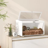 PawHut Cușcă pentru Hamster Casă pentru Animale Mici cu Capac Rabatabil și Fereastră din Acril Transparent 80x50x50 cm Alb(m-4)